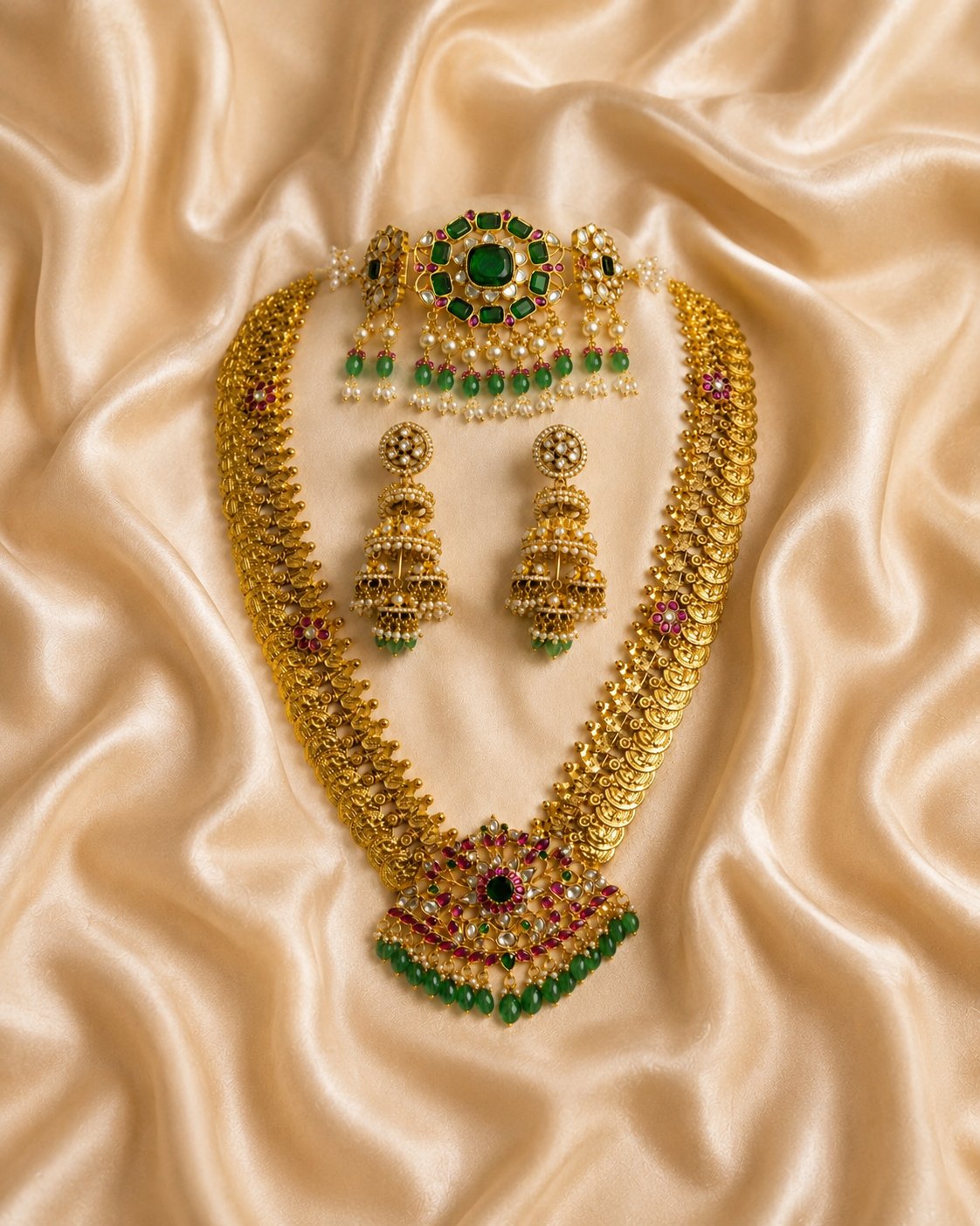 Ruby and green kundan bridal set